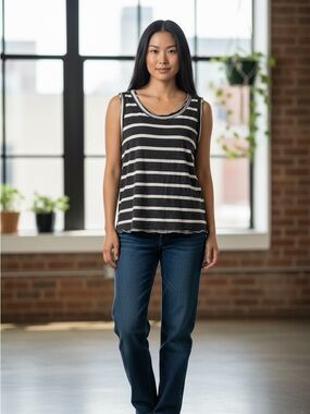 Chaser Striped Tank Top Womens Large Burnout Dark Gray White